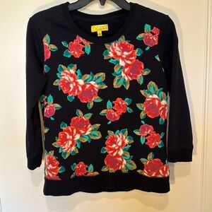 Vera Wang Princess Black Floral Print Sweater Size S 3/4 length